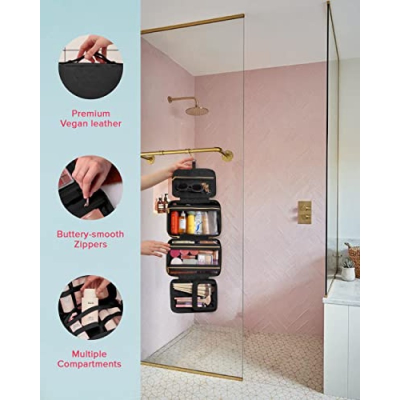 BeautyGoodies 여행용 세면용품 가방 여행용 메이크업 가방 주최자 여행용 세면용품 가방 여행용 블랙 걸이용 세면용품 가방 화장품 가방, 여성용 메이크업 가방 세면용품용 여행 필수품 여행 가방