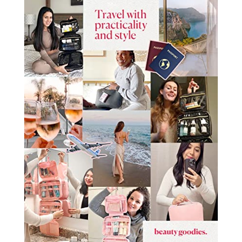 BeautyGoodies 여행용 세면용품 가방 여행용 메이크업 가방 주최자 여행용 세면용품 가방 여행용 블랙 걸이용 세면용품 가방 화장품 가방, 여성용 메이크업 가방 세면용품용 여행 필수품 여행 가방