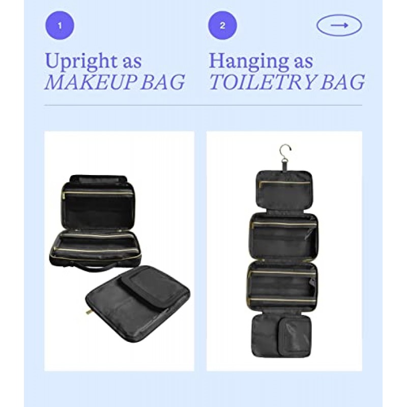 BeautyGoodies 여행용 세면용품 가방 여행용 메이크업 가방 주최자 여행용 세면용품 가방 여행용 블랙 걸이용 세면용품 가방 화장품 가방, 여성용 메이크업 가방 세면용품용 여행 필수품 여행 가방