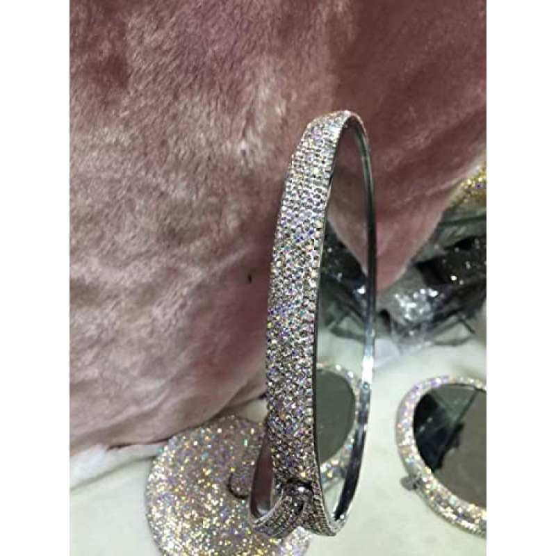 TISHAA 블링 메이크업 화장대 거울 - 럭셔리 스탠드 2X 배율 양면 유리 화장품 크리스탈 라인석 다이아몬드 글리터 휴대용 책상 욕실 침실 탁상