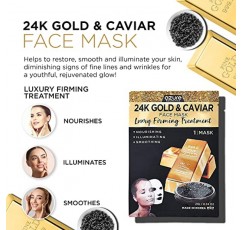 AZURE 24K 골드 및 캐비어 안티 에이징 럭셔리 페이스 마스크 - 수분 공급 및 퍼밍 페이셜 마스크 - 주름 및 잔주름 완화에 도움 - 히알루론산 및 콜라겐 함유 - 한국산 스킨 케어 - 5팩
