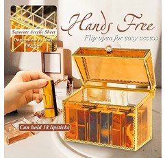 CoralHouse 메이크업 브러쉬 정리함, 립스틱 정리함 및 보관함 2개 메이크업 브러쉬 및 립스틱 정리함 세트, 고급 호박색 강화 유리 시리즈 메이크업 정리함, 무료 진주 포함.