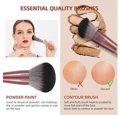 DUcare 메이크업 브러쉬 14개 메이크업 브러쉬 세트 프리미엄 합성 가부키 파우더 파운데이션 컨투어 블러쉬 컨실러 아이 섀도우 메이크업 브러쉬, 로즈 골든, 가방 포함