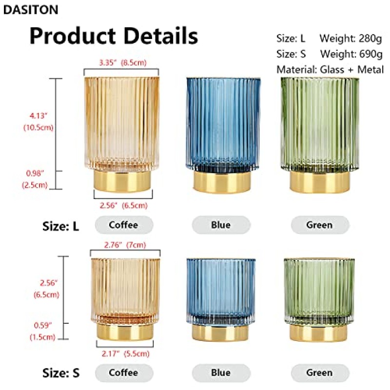 DASITON 메이크업 브러쉬 홀더 주최자, 크리스탈 화장품 메이크업 브러쉬 유리 브러쉬 보관 홀더, 빈티지 메이크업 브러쉬 컵 펜 연필 홀더 스트라이프 꽃병 (녹색 L)