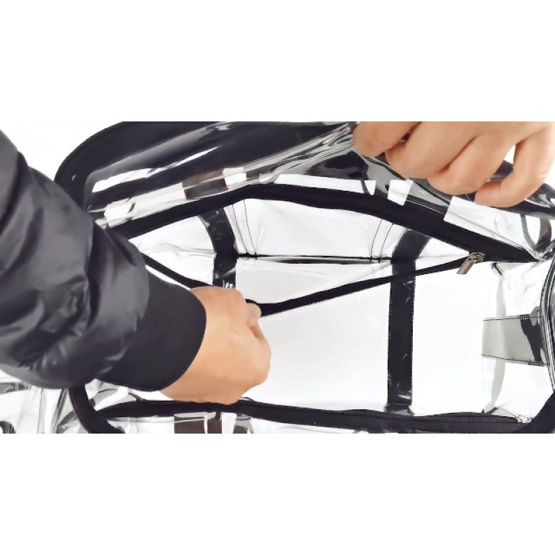 와이드 오픈 대형 전문 투명 PVC 여행 메이크업 아티스트 세트 가방 화장품 손톱 미용 가방 투명 비닐 도구 정리 작업 가방 비치 가방 6개의 외부 포켓 및 스트랩이 있는 기저귀 가방(검은색)