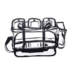 와이드 오픈 대형 전문 투명 PVC 여행 메이크업 아티스트 세트 가방 화장품 손톱 미용 가방 투명 비닐 도구 정리 작업 가방 비치 가방 6개의 외부 포켓 및 스트랩이 있는 기저귀 가방(검은색)