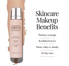 Jerome Alexander의 MagicMinerals 에어브러시 파운데이션 – 에어브러시 파운데이션과 가부키 브러시가 포함된 2개 세트 - 부드럽고 빛나는 피부를 위한 노화 방지 성분이 포함된 스프레이 메이크업(중간)