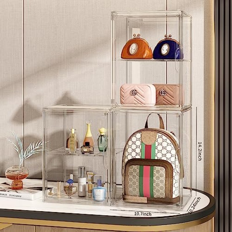 MSHOMELY 메이크업 보관함 Organzier 3팩 Arcylic 화장품 디스플레이 케이스, 향수 Organzier(분할 보드 포함), 욕실 수조 Organzier, 화장대용 투명 메이크업 Organzier