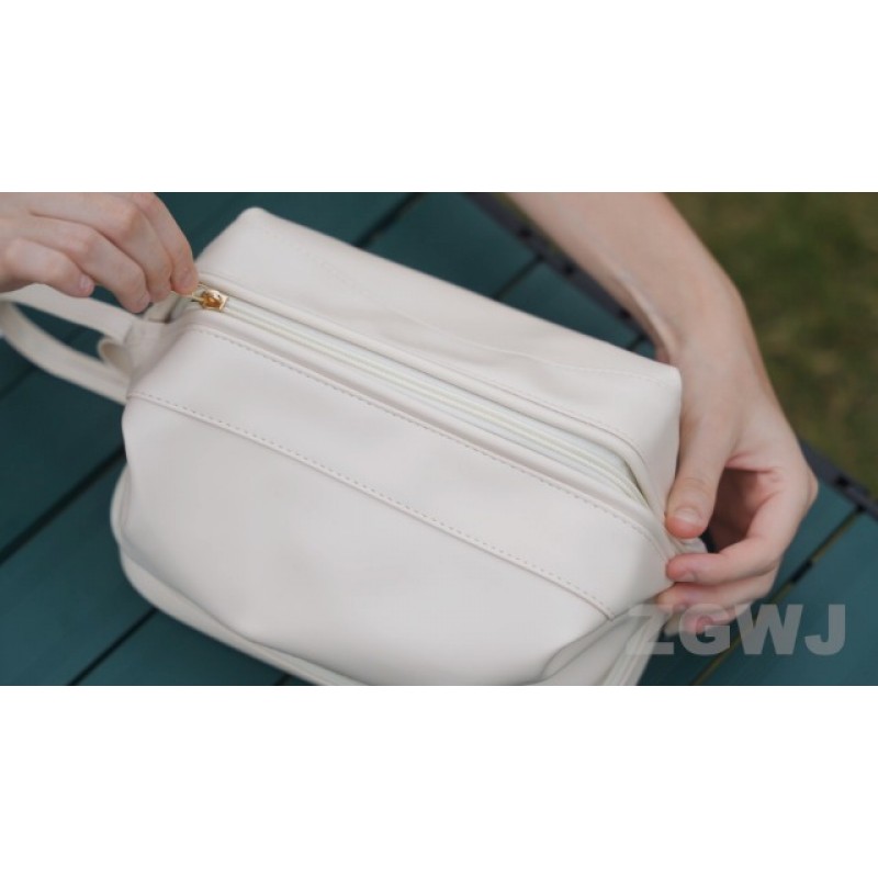 여행용 메이크업 가방,더블 레이어 화장품 가방,대형 지퍼 파우치 메이크업 정리 가방,방수 가죽 메이크업 가방,여성 및 소녀용 휴대용 가죽 세면용품 가방(흰색)