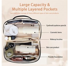 Ineowelly 메이크업 가방 휴대용 손잡이가있는 여성용 대용량 여행용 화장품 가방, 다기능 메이크업 주최자 화장품 스킨 케어 세면 용품 용 PU 가죽 세면 용품 가방 (격자 무늬 - 검정색)