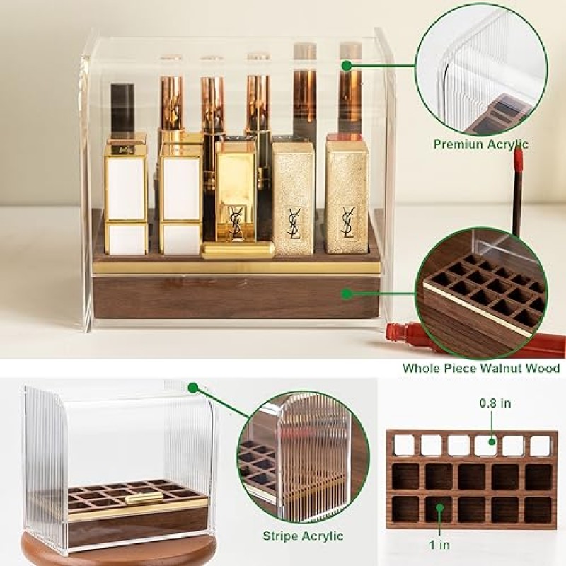뚜껑이있는 Twiglife 립스틱 주최자, 16 슬롯 투명 아크릴 립글로스 주최자, 방진 립밤 홀더, 화장대 용 고급 화장품 디스플레이 상자