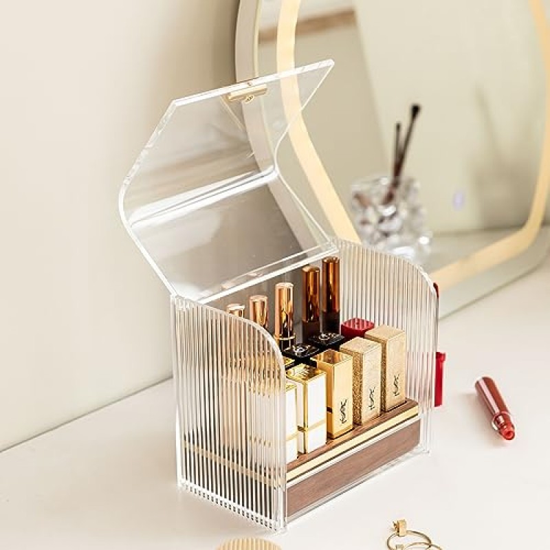 뚜껑이있는 Twiglife 립스틱 주최자, 16 슬롯 투명 아크릴 립글로스 주최자, 방진 립밤 홀더, 화장대 용 고급 화장품 디스플레이 상자