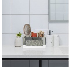 HMRCYTE 실버 미러 메이크업 브러쉬 홀더 주최자, 3 슬롯 크리스탈 유리 화장품 브러쉬 보관함, 화장대용 블링 분쇄 다이아몬드 펜 연필 홀더, 홈 장식용 고급 아이라이너 디스플레이 케이스