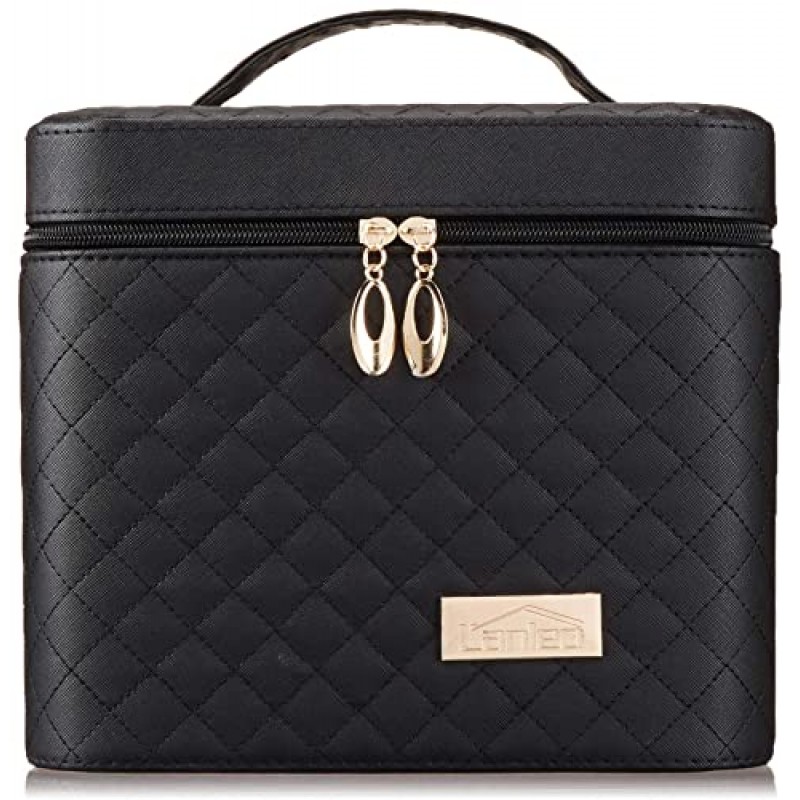 Sooyee 메이크업 가방, 거울이 있는 메이크업 정리함, 접이식 트레이가 있는 화장품 여행 가방, 모든 화장품 전문 메이크업 케이스에 맞게 설계된 여성용 화장품 가방, 블랙