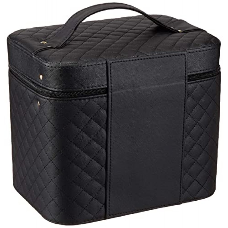 Sooyee 메이크업 가방, 거울이 있는 메이크업 정리함, 접이식 트레이가 있는 화장품 여행 가방, 모든 화장품 전문 메이크업 케이스에 맞게 설계된 여성용 화장품 가방, 블랙