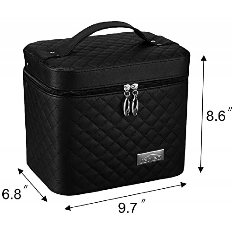 Sooyee 메이크업 가방, 거울이 있는 메이크업 정리함, 접이식 트레이가 있는 화장품 여행 가방, 모든 화장품 전문 메이크업 케이스에 맞게 설계된 여성용 화장품 가방, 블랙