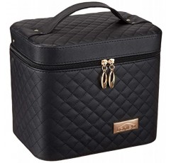 Sooyee 메이크업 가방, 거울이 있는 메이크업 정리함, 접이식 트레이가 있는 화장품 여행 가방, 모든 화장품 전문 메이크업 케이스에 맞게 설계된 여성용 화장품 가방, 블랙