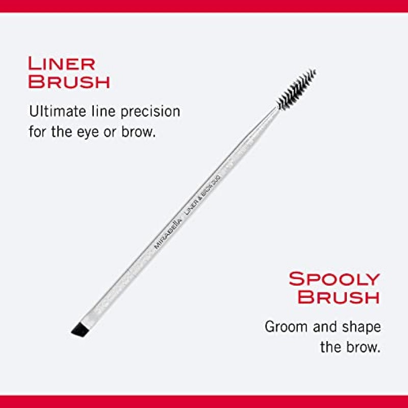 미라벨라 라이너 및 브로우 듀오 브러쉬 - 프로페셔널 및 프리미엄 메이크업 뷰티 브러쉬 - 천연 및 동물 실험을 하지 않은 합성 강모, 손으로 조각한 브러시드 알루미늄 럭셔리 화장품 메이크업 브러쉬