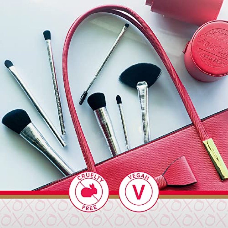 미라벨라 라이너 및 브로우 듀오 브러쉬 - 프로페셔널 및 프리미엄 메이크업 뷰티 브러쉬 - 천연 및 동물 실험을 하지 않은 합성 강모, 손으로 조각한 브러시드 알루미늄 럭셔리 화장품 메이크업 브러쉬