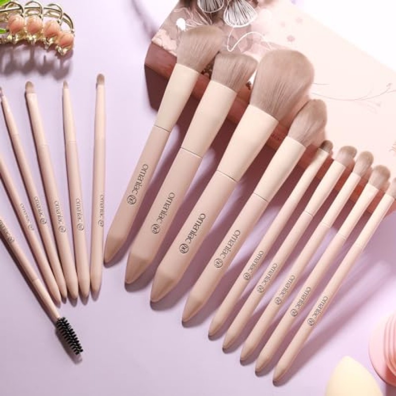 OMANIAC 핑크 메이크업 브러쉬 세트(15개), 프리미엄 합성 파우더 컨실러 아이 섀도우 블러쉬 프로페셔널 메이크업 브러쉬 세트, 여성을 위한 완벽한 생일 선물.(핑크)