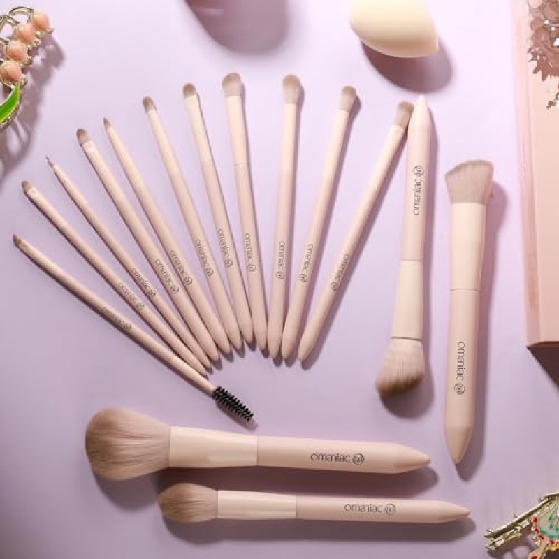OMANIAC 핑크 메이크업 브러쉬 세트(15개), 프리미엄 합성 파우더 컨실러 아이 섀도우 블러쉬 프로페셔널 메이크업 브러쉬 세트, 여성을 위한 완벽한 생일 선물.(핑크)