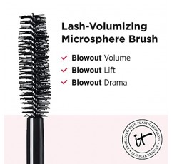 IT Cosmetics 래쉬 블로우아웃 마스카라, 블랙 - 속눈썹 리프트, 볼륨화 및 분리 - 드라이바로 개발된 독특한 지팡이 - 비오틴 함유 - 0.24 액량 온스