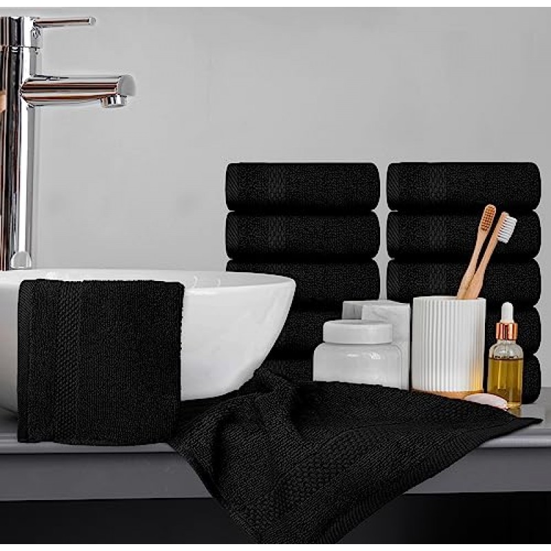 화이트 클래식 럭셔리 면 수건 - 메이크업 제거 페이스 타올 세트 | 12 팩 | 검은색