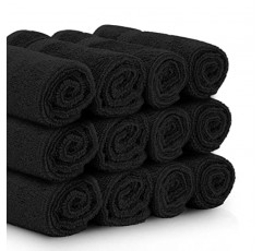 화이트 클래식 럭셔리 면 수건 - 메이크업 제거 페이스 타올 세트 | 12 팩 | 검은색