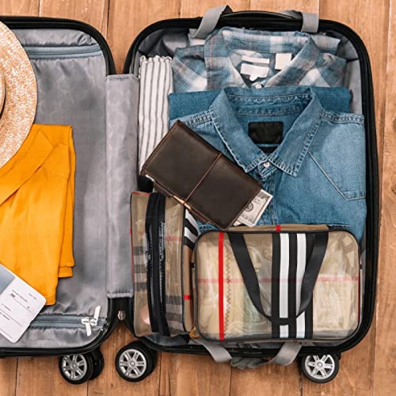 GOLIKEE 3Pcs 메이크업 가방 줄무늬 화장품 가방 세트 휴대용 투명 방수 여행 주최자 다기능 저장 가방 여성용 격자 무늬 세면 용품 가방 (줄무늬)