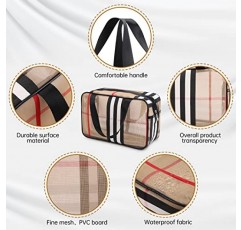 GOLIKEE 3Pcs 메이크업 가방 줄무늬 화장품 가방 세트 휴대용 투명 방수 여행 주최자 다기능 저장 가방 여성용 격자 무늬 세면 용품 가방 (줄무늬)