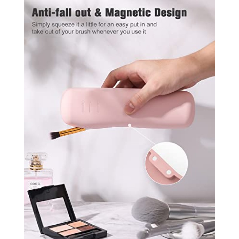FERYES 여행 메이크업 브러쉬 홀더, 자기 방지 실리콘 휴대용 화장품 페이스 브러쉬 홀더, 여행용 핑크색 부드럽고 매끄러운 메이크업 도구 주최자