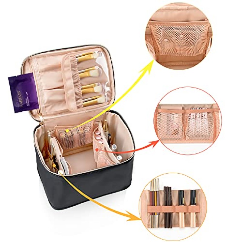 OCHEAL 메이크업 가방, 여성용 대형 여행용 화장품 가방 세척 가능한 메이크업 가방 주최자 기차 ​​케이스 -대형, 검정색