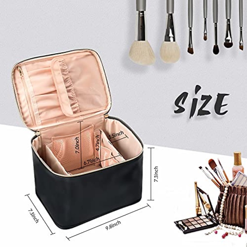 OCHEAL 메이크업 가방, 여성용 대형 여행용 화장품 가방 세척 가능한 메이크업 가방 주최자 기차 ​​케이스 -대형, 검정색