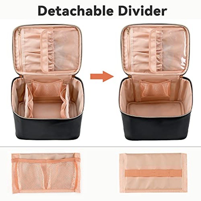 OCHEAL 메이크업 가방, 여성용 대형 여행용 화장품 가방 세척 가능한 메이크업 가방 주최자 기차 ​​케이스 -대형, 검정색