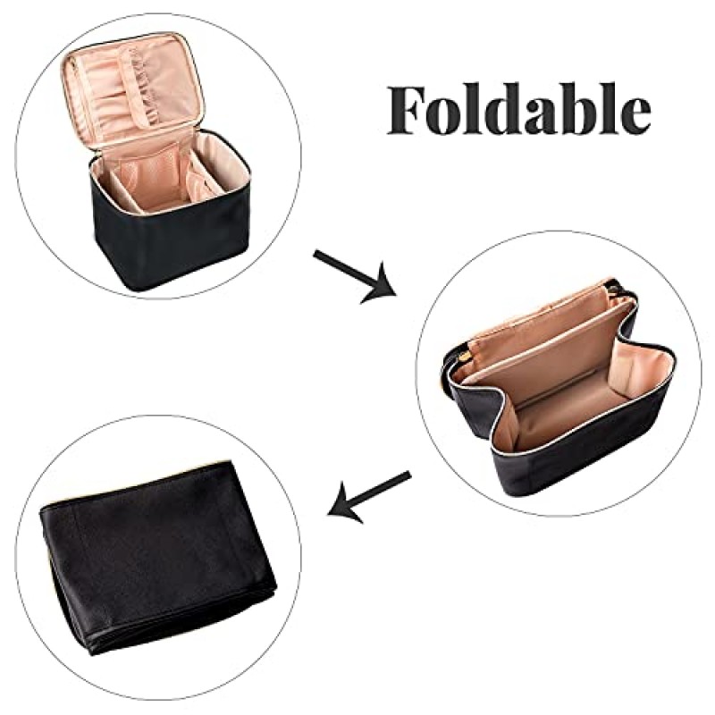 OCHEAL 메이크업 가방, 여성용 대형 여행용 화장품 가방 세척 가능한 메이크업 가방 주최자 기차 ​​케이스 -대형, 검정색