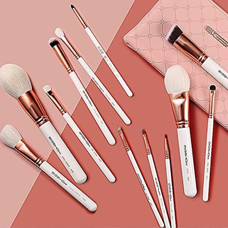 메이크업 브러쉬 12개 전문 화장품 브러쉬,Eigshow 한정판 파운데이션 파우더 컨투어 블러쉬 화장품 아이 브러쉬 세트(럭셔리 화장품 가방 포함)(PRO RoseGold)