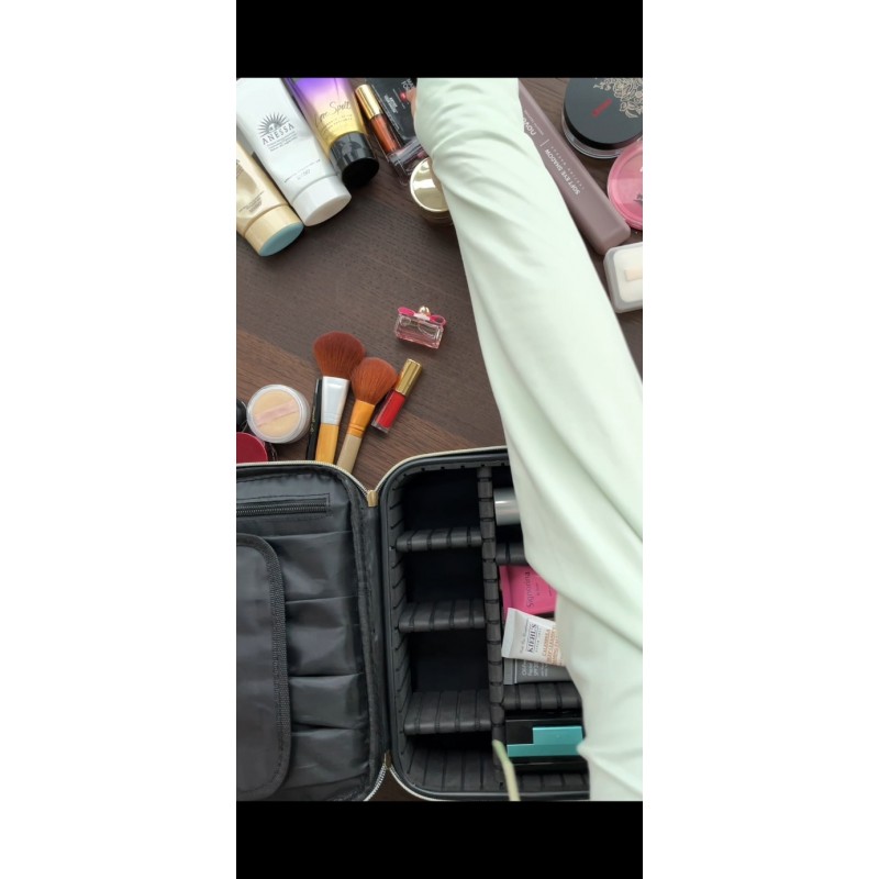 Shretty 메이크업 가방 여행 주최자 화장품 가방 여성용 조절 가능한 분배기가 있는 휴대용 아티스트 보관 가방 화장품 브러쉬 세면용품, 블랙