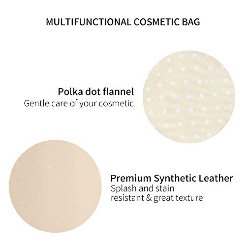 Vlando 화장품 가방 주최자 가죽 메이크업 케이스 여성용 보관 조절 가능한 디바이더 메이크업 브러쉬 케이스 화이트