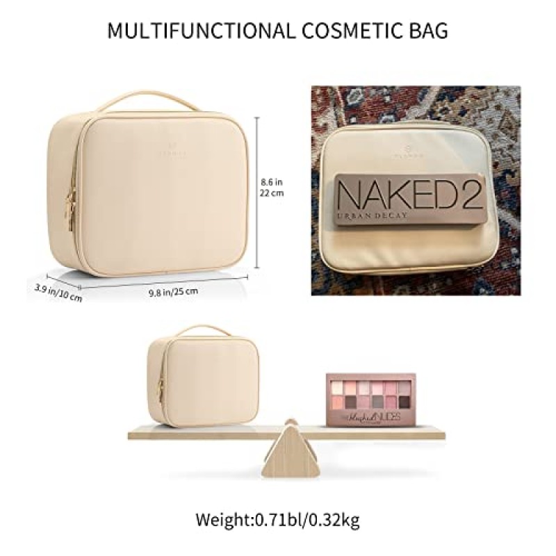 Vlando 화장품 가방 주최자 가죽 메이크업 케이스 여성용 보관 조절 가능한 디바이더 메이크업 브러쉬 케이스 화이트