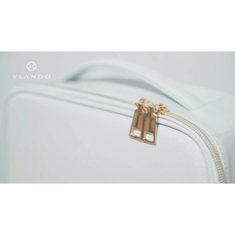 Vlando 화장품 가방 주최자 가죽 메이크업 케이스 여성용 보관 조절 가능한 디바이더 메이크업 브러쉬 케이스 화이트