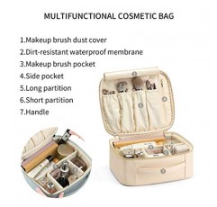 Vlando 화장품 가방 주최자 가죽 메이크업 케이스 여성용 보관 조절 가능한 디바이더 메이크업 브러쉬 케이스 화이트