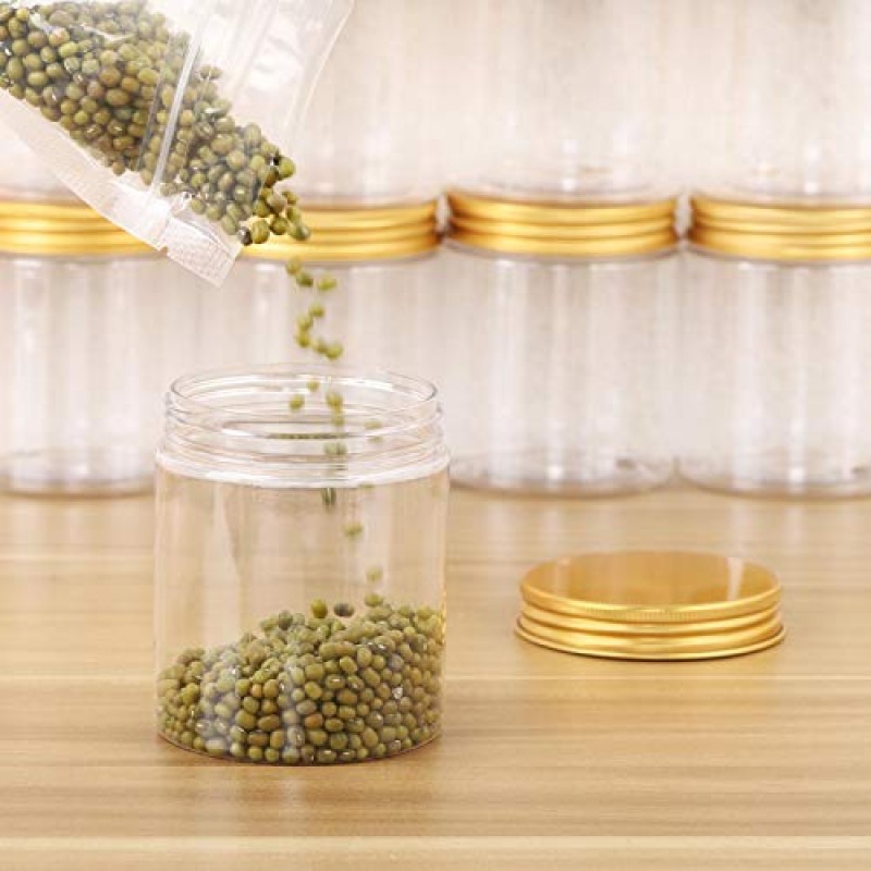 Tecbeauty 12팩 280ml 뚜껑이 있는 투명 플라스틱 점액 항아리, 화장품, 로션, 금용 리필 가능한 빈 원형 ​​용기