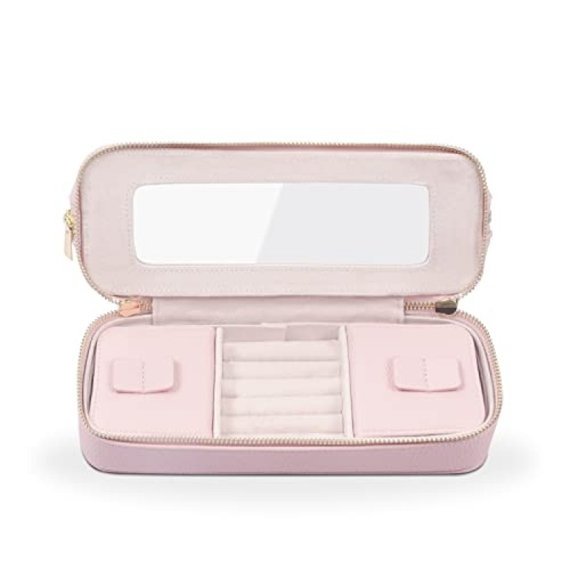 EHJ 프리미엄 뷰티 2-in-1 주얼리 및 메이크업 가방 – 주얼리 홀더가 포함된 실용적인 여행 세면도구 가방 – 여성용 탑 세면도구 가방이 포함된 주얼리 정리함 여행 케이스 – 부드러운 PU 가죽 –9.5 x 6 x 3.5인치