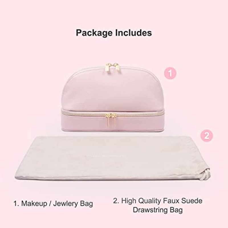 EHJ 프리미엄 뷰티 2-in-1 주얼리 및 메이크업 가방 – 주얼리 홀더가 포함된 실용적인 여행 세면도구 가방 – 여성용 탑 세면도구 가방이 포함된 주얼리 정리함 여행 케이스 – 부드러운 PU 가죽 –9.5 x 6 x 3.5인치