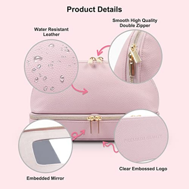 EHJ 프리미엄 뷰티 2-in-1 주얼리 및 메이크업 가방 – 주얼리 홀더가 포함된 실용적인 여행 세면도구 가방 – 여성용 탑 세면도구 가방이 포함된 주얼리 정리함 여행 케이스 – 부드러운 PU 가죽 –9.5 x 6 x 3.5인치