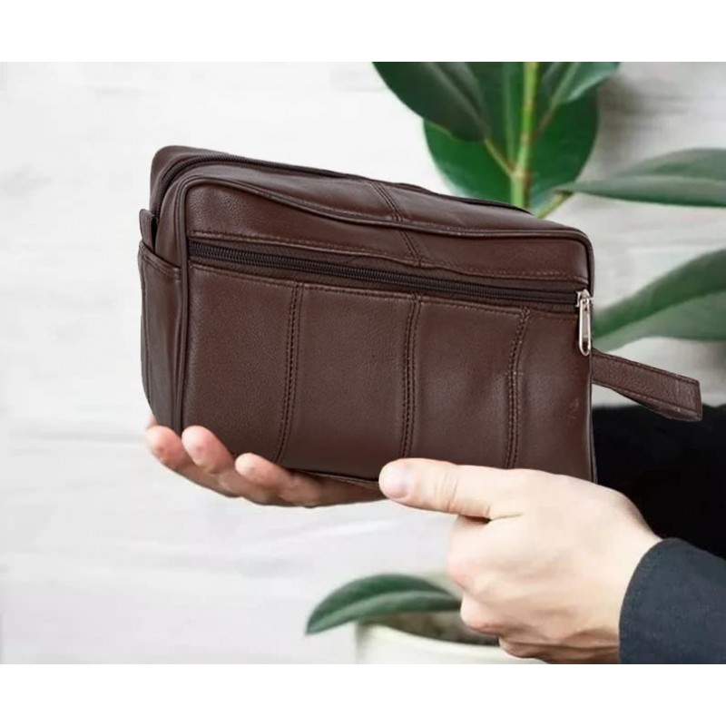 리버티 가죽 - 정품 양 나파 가죽 남녀공용 럭셔리 세면도구 여행 가방 | 남성과 여성을 위한 여러 칸막이가 있는 욕실 정리함 | 여행용 Dopp Kit용 휴대용 화장품 케이스