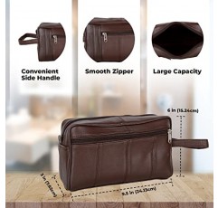 리버티 가죽 - 정품 양 나파 가죽 남녀공용 럭셔리 세면도구 여행 가방 | 남성과 여성을 위한 여러 칸막이가 있는 욕실 정리함 | 여행용 Dopp Kit용 휴대용 화장품 케이스
