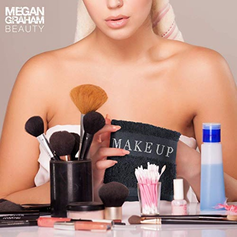 리틀 블랙 타올 메이크업 리무버 천 - 순한 세안, 아이라이너 제거, 마스카라, 파운데이션 지우개를 위한 고급 수건입니다. 표백제 방지, 소프트 자카드 레터링, 4개 팩