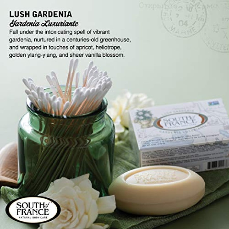 Lush Gardenia Clean Bar Soap by South of France 클린 바디 케어 | 유기농 시어 버터 + 에센셜 오일이 함유된 삼중 가공 프랑스 비누 | 비건, Non-GMO 바디 비누 | 6온스 바 – 4팩