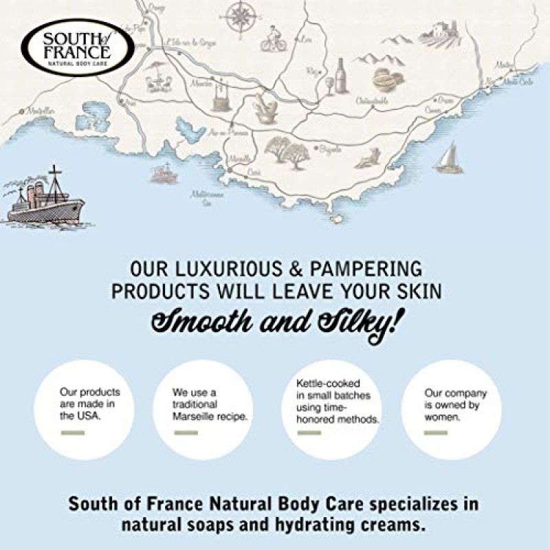 Lush Gardenia Clean Bar Soap by South of France 클린 바디 케어 | 유기농 시어 버터 + 에센셜 오일이 함유된 삼중 가공 프랑스 비누 | 비건, Non-GMO 바디 비누 | 6온스 바 – 4팩